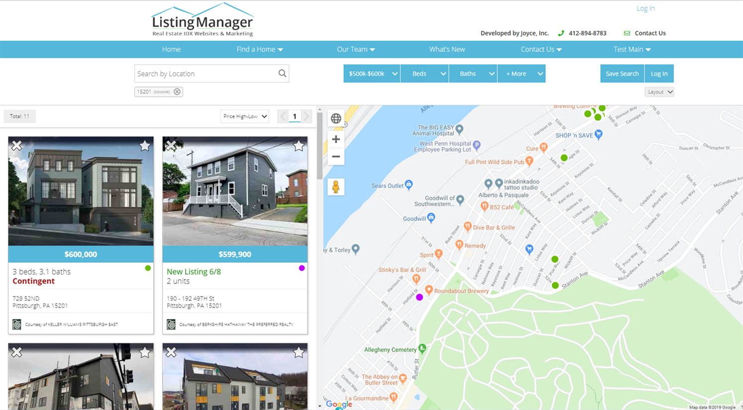 Listing Manager search page