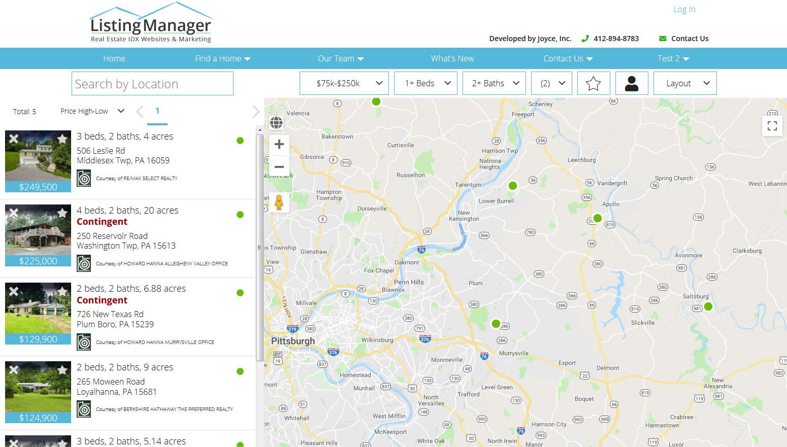 Listing Manager search page