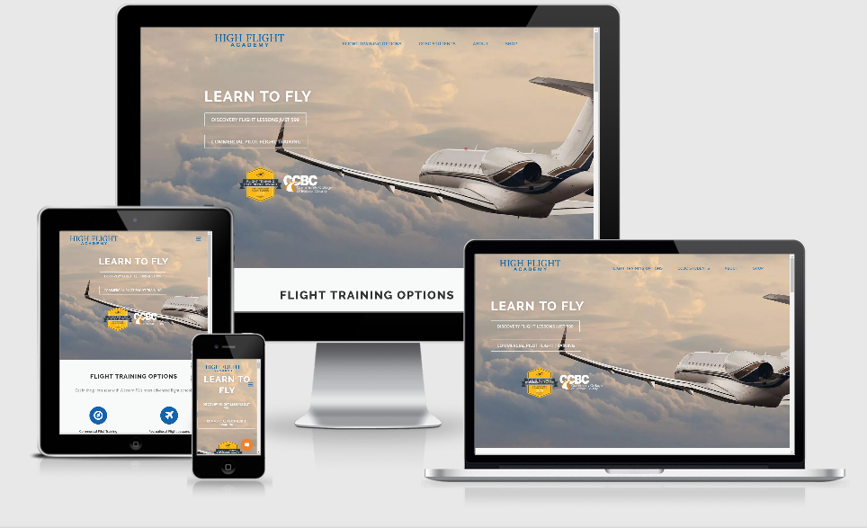 Screen shots of High Flight Academy website across devices