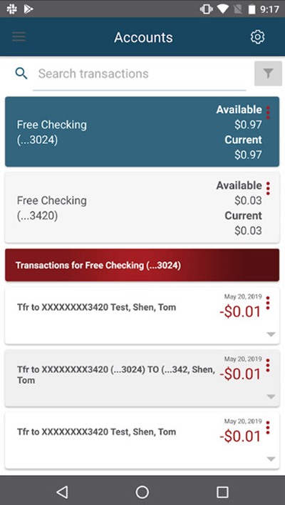 ssb mobile banking app accounts screen
