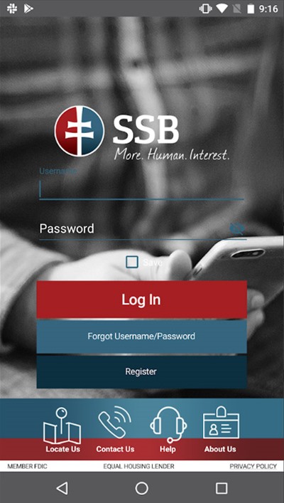 ssb mobile banking app login screen
