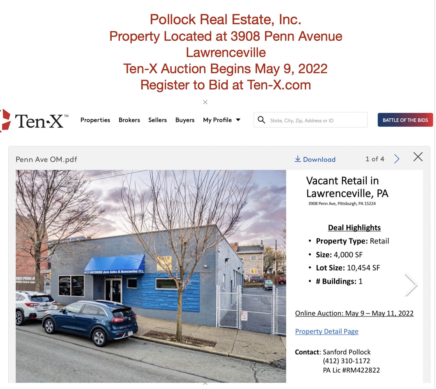 Lawrenceville Ten-X Auction May 9 2022 - Ten-X.com Auction #Lawrenceville #property #pittsburgh #cre 3908 Penn Avenue begi...