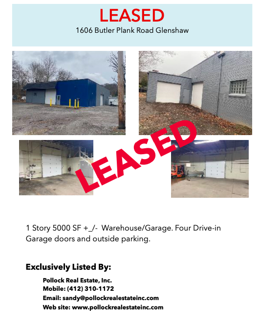 1606 Butler Plank Road Warehouse Leased - We have leased the freestanding warehouse  1606 Butler Plan Road, Glenshaw.  Tha...