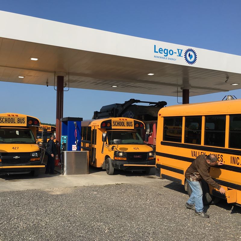 school buses refueling at lego-v cng station