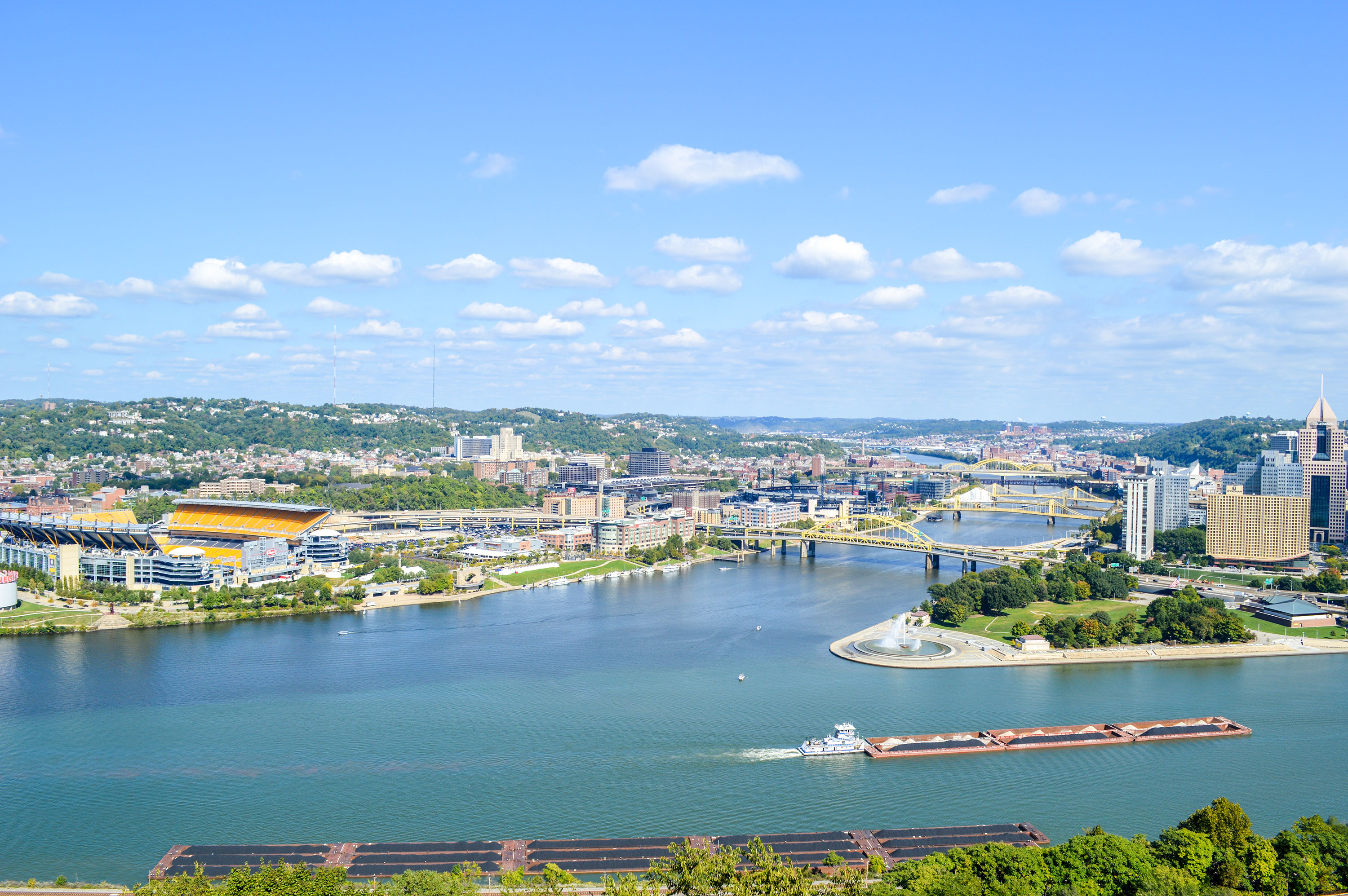 pittsburgh's point state park and north shore as seen from mount washington